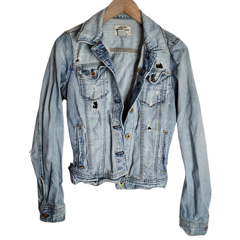 Ralph Lauren Polo‎ Jean Jacket Women's Small Distressed Grunge Denim Blue
